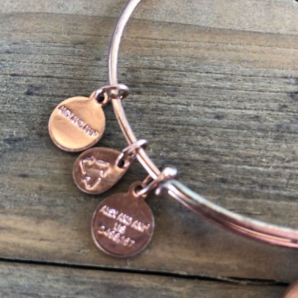 Alex and Ani Black Enamel Crystal Joy Rose Gold Tone Charm Bracelet! EUC - Picture 9 of 10